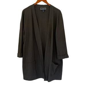 Karen Scott Cotton Long Charcoal Gray Open Front Cardigan, Pockets, Size XXL